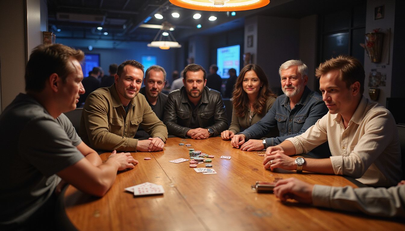 A diverse group of poker players around the final table at the 2024 WSOP tournament.